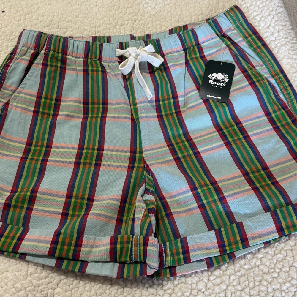 Roots Women's Multicolor Plaid Drawstring Shorts — Dazzling Blue